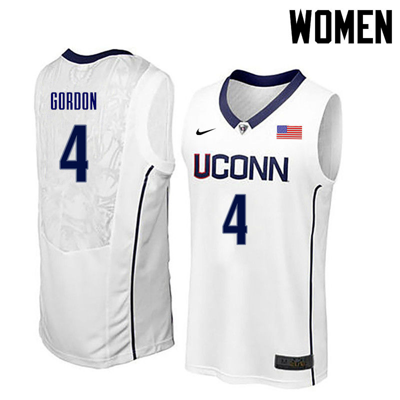Women Uconn Huskies #4 Ben Gordon College Basketball Jerseys-White - Click Image to Close
